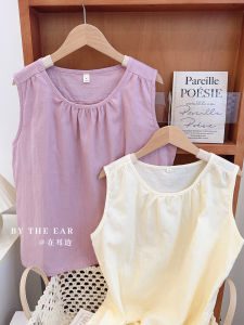 ชุดนอนผ้าฝ้ายบางแขนกุดสำหรับผู้หญิงในช่วงฤดูร้อน ชุดนอนสบายๆ แขนกุด สีพื้น ชุดนอนผ้าฝ้ายแท้ สวมใส่ในบ้าน ชุดนอนผู้หญิง