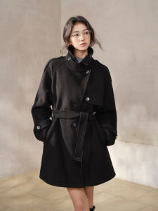 Collar Belted Cloak Style Wool Coat
