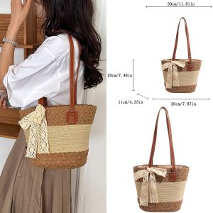 FUSHIXIONG | Spacious Zippered Woven Bag Beach Vacation Commuter Shoulder Handbag