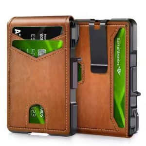 RFID Blocking Mens Wallet | Minimalist Slim Smart Pop-Up Card Holder Metal Credit Card Wallet with Money Clip for Men