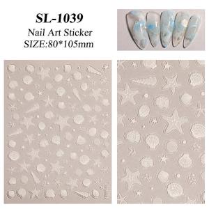 EELHOE | Q Summer Beach Nail Stickers 5D Embossed Starfish Seashell Aurora Nail Art Decals Cute Ocean Theme Manicure Decoration Holiday