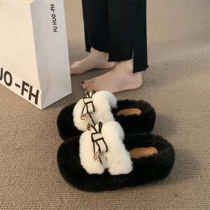Womens Slippers White Fluffy Slip-On Shoes Indoor Outdoor Wear Spring Summer Autumn Winter Home Comfortable Cotton Slippers