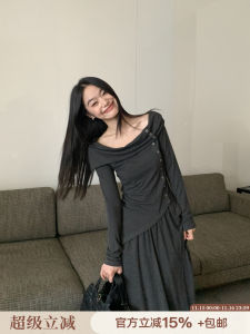 Shoulder Bared Asymmetrical French Casual Set Womens Long Sleeve Loose Atmosphere Feeling Two Piece Suit Autumn Fashion