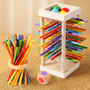 3-in-1 Wooden Stick Pull Game Parent-child Interactive Toy Train Focus Hand-eye Coordination