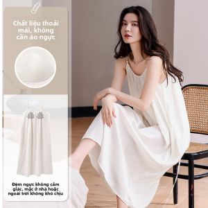 Váy ngủ nữ MiiOW làm bằng lụa băng dáng dài có dây đeo phong cách sang trọng