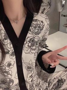 Island Velvet Womens Sleepwear Double-sided Cashmere Autumn Winter Home Clothes Water-Media Flower High-End Sensation Spring Autumn