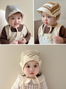 Korean Style Spring and Summer Baby Hat 3-6-12 Months Baby Earmuffs Hat Childrens Peaked Cap Stripes Soft Brim Bucket Hat