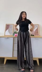 SETELAN ATASAN RIB INAARA MIX CELANA KULOT RAYON MOTIF TRIBAL HITAM WANITA