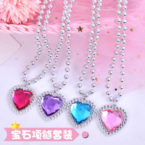 Heart Crystal Necklace Pink Princess Necklace Children Girl Pendant Ornaments Pearl Necklace Gemstone Necklace Gift