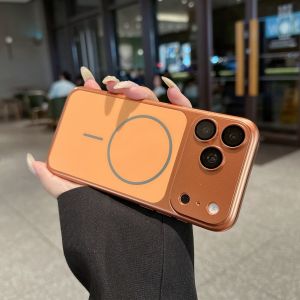 Luxury Plating Metal Color For Magsafe Magnetic Phone Case For iPhone 18 17 16 15 14 13 Pro Max Large Window Shockproof PC Cover