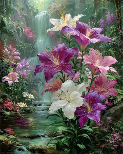 KAYOU | Painting By Numbers Adults Waterfall Landscape Oil Paint Colorful Canvas Paint on The Wall Nature Forest Mountain