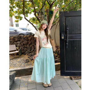 Váy Chữ a Cạp Cao Rỗng Khoét Sâu Mùa Hè Cho Nữ Váy Ngắn Đến Giữa Bắp Chân Phong Cách Ngọt Ngào Váy Xếp Ly Bằng Vải Cotton Pha Trộn