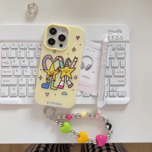 Cute Cartoon Star Couple Anti-Fingerprint Hard Case for iPhone 11 12 13 14 15 16 17 Pro Max Plus 2-in-1 Jelly Case for iPhone 13 Case