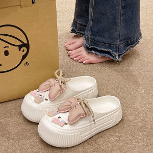 Cute Butterfly Knot Hole Hole Shoes Womens Summer Student Indoor Outdoor Wear Heightening Thick Bottom Head Protection Anti-Slip Slippers