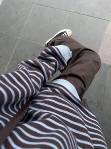 Korean Style Polo Collar Striped Sweatshirt Womens Autumn Retro Versatile Color Block Loose Casual Long Sleeve Knitted Top