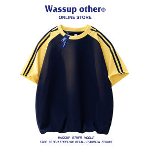 American Style Retro Two-Stripe Thin Patchwork T-Shirt