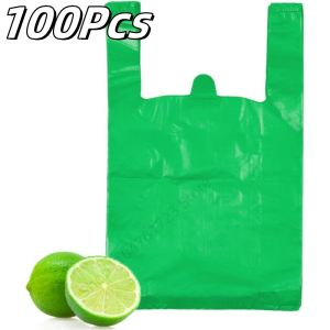 100Pcs Green Plastic Bag Supermarket Grocery Shopping Bag Thicken with Handle Kitchen Storage Clean Disposable Garbage Vest Bag
