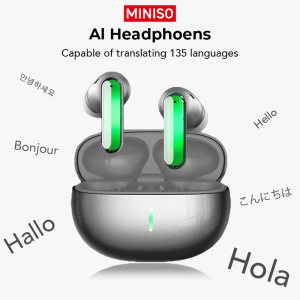 Miniso | MINISO MS110 Wireless Headphones ANC Active Noise Cancelling Bluetooth Earphone AI Translator Earbuds RGB Customizable Lighting