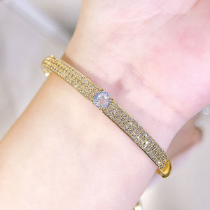 SEQUITO Classy Golden Plated Wrist Bangle Micro Pave Shiny Artificial Cubic Zircon Wedding Party Jewelry Accessories B339