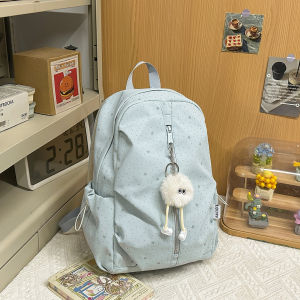 LUSUO | Girls Korean Style Polka Dot Star Blue Spacious Light Backpack