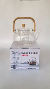 teapot glass bamboo handle / kettle teko teh kaca bambu tahan panas ukuran 900ml