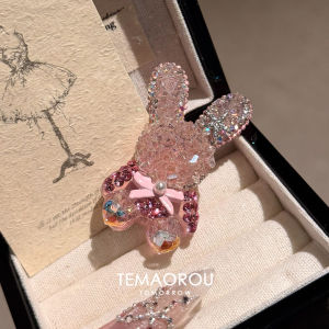 Korean Style Luxury Sweet Pink Diamond Rabbit Bow Hair Clip Adorable Versatile High-End Feeling Duckbill Hair Clip Hair Accessories