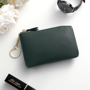 Fashionable Mini Leather Coin Purse Womens Style Thin Zipper Key Ring Small Wallet Compact Coin Bag Stylish Portable Money Holder