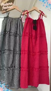 Đầm maxi 2 dây kẻ caro váy suông mặc đi biển chất đũi mát mùa hè Padora-V770