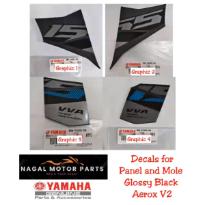 DECALS FOR PANEL AND MOLE GLOSSY BLACK AEROX V2 YAMAHA GENUINE PARTS