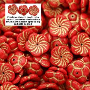 Translucent Large Red Gold-Embellished 12mm Middle-Holed Czech Beads for Jewelry Making Fashionable DIY Accessory