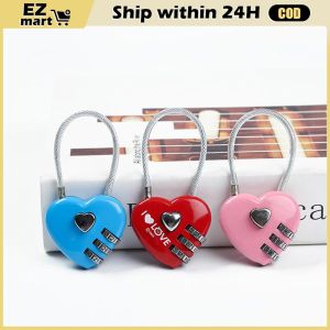 Metal Heart Shaped Padlock Locks Password Padlock Long Wire Rope-Lock for Lovers Wedding Anniversary Travel Couple