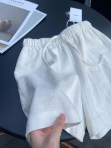 Quần Short Cotton Lanh Trắng Mùa Hè Cho Nữ Quần Thể Thao Rộng Rãi Cạp Cao Dáng Rộng Thoáng Khí Thoải Mái Thường Ngày