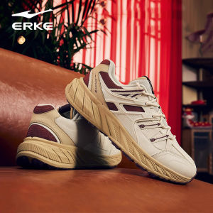 Erke Mens Running Shoes Retro Casual Snake Year New Years Wear Resistant Leather Splicing Low Top Lace-Up Sneakers