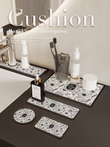 Đệm Cốc Vệ Sinh Phòng Tắm Đen Trắng Retro American Màn Hình Rửa Tay Bồn Rửa Bồn Rửa Mặt Đệm Thấm Nước Đệm Cốc Sứ Alga