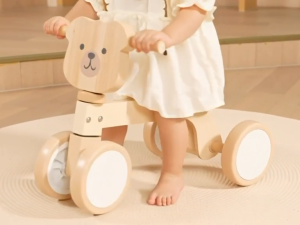 Brown Bear Wooden Trike - 4 Wheel Balance Bike for Toddlers