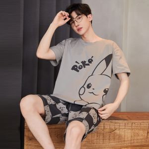 Pajamas Men Summer Cotton Short Sleeve Summer Thin Teenagers Youth Junior High School Student Boy Cartoon plus Size