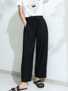 Miccbeirn | New Spring Summer Wide Leg Pants Straight Cut Drapey Elastic Waist Commute Style Versatile Slimming Nine Point Trousers