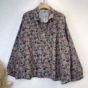 Artistic Vintage Print Long Sleeve Loose Fit Comfortable Breathable  Silk Womens Shirt Spring 2025 Commute Style Cotton Linen Blend