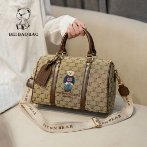Casual Canvas Shoulder Crossbody Bag Womens Fashion Trend Bear Cartoon Print Handbag Leisure Single Strap Diagonal Bag