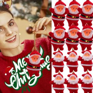 6Pcs Flocked Santa Claus Dolls Pendants Christmas Tree Hanging Ornaments Holiday Home Decorations