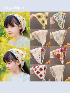Kids Knitted Sunflower French Style Hollow out Headscarf Girls Hair Accessories Sun Protection Triangle Scarf Country Style