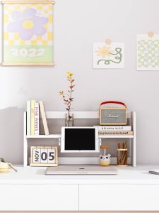 ชั้นวางหนังสือพื้นผิวโต๊ะทำงานหลายชั้นง่ายติดตั้งสำหรับห้องนั่งเล่นและโรงเรียนมัธยมต้น ชั้นวางหนังสือแบบพกพาที่ทนทาน