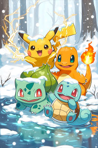 Bandai | DIY Pokemon Anime Diamond Painting Fantasy Pocket Monster Scene With Starry Sky And Meadow Florals for Living Room Decor & Gift