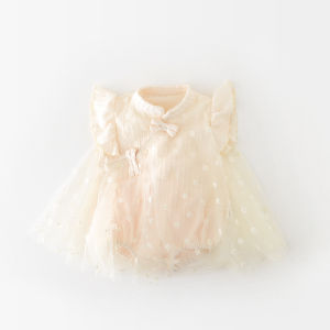 Summer Wedding Dress Style Baby Girls Romper Short Sleeve Flag Collar Princess Skirt for 3-18 Months Polyester Fiber Korean Style