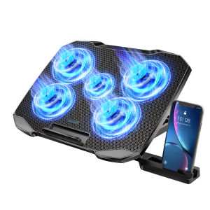 COOLCOOLD Laptop Cooling pad for 12-17 Inch Laptop Cooler Stand 5 quiet fans 5 Angle Adjustable with phone holder