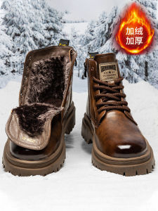 Snow Boots Mens Winter Fleece Lined Padded Warm Keeping Genuine Leather Martin Cotton Boots High-Top Waterproof Non Slip Northeast China Cotton Shoes