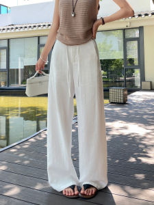 White Linen Slim Wide Leg Pants Womens Summer New Thin High Waist Slimming Loose Breathable Floor-Length Casual Trousers