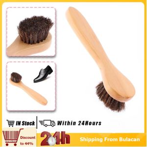 Long Handle Brush Horse Hair Shoe Brush Leather Coat Bag Round Head Solid Wood for Shoe Care