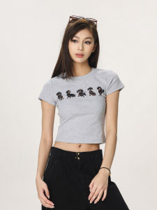 CTB Captain Beer American Retro Sausage Dog Short Sleeve T-Shirt Women Summer Slim Fit Hot Girl Top Street Style Cotton Print