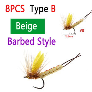 Bimoo 8PCS #8 #10 Yellow Drake Feather Wing Mayfly Barbed and Barbless Dry Fly Rocky River Bass Trout Fishing Flies Bait Lure